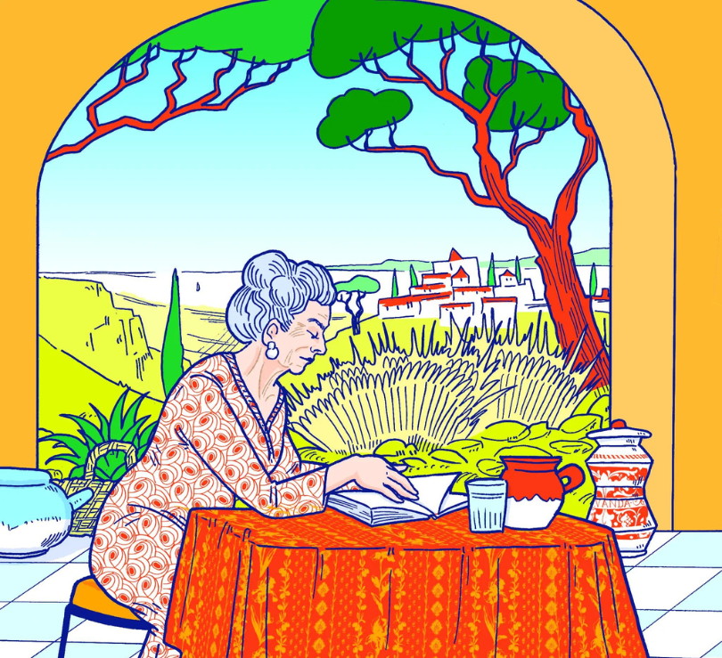 Ilustration Rita Strohl à la table réduite